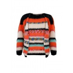 Black Colour Adria Multi Striped Cardigan Orange Multi