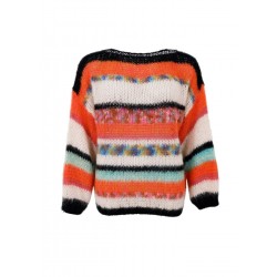 Black Colour Adria Multi Striped Jumper Orange Mix