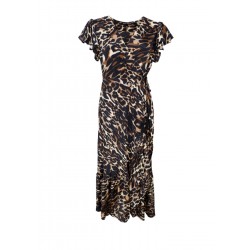 Black Colour Luna Flared Wrap Dress Leopard