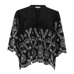 Continue Isa Embrodery Blouse Black Ground With White