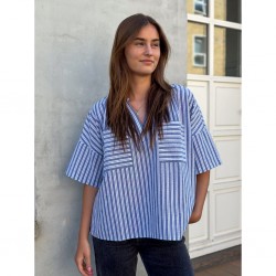 Depeche Beate Blouse Blue Yarndye Stripe